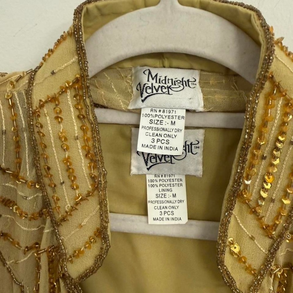 Vintage gold beaded sequin three-piece set โ top, skirtโ & kimono overlay - Picture 3 of 8